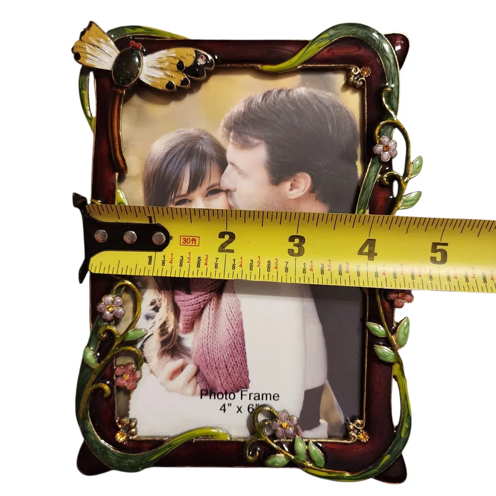 (2) Decorative Dragonfly Enamel Picture Frames | Handpainted | Pair of Two